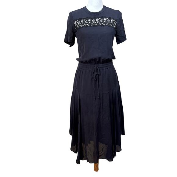 ALC navy silk dress, elegant, refined, classic, feminine, romantic, evening - Picture 1 of 7